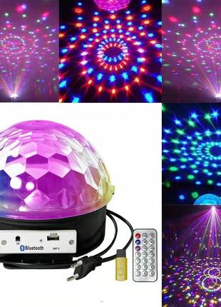 Світлодіодний музичний диско куля mp3 led bluetooth magic ball light + пульт флешка світломузика для вечірок3 фото