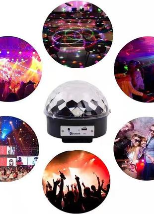 Світлодіодний музичний диско куля mp3 led bluetooth magic ball light + пульт флешка світломузика для вечірок5 фото