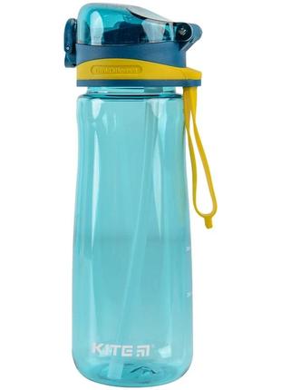 Бутылочка для воды с трубочкой kite k22-419-03, 600 мл, зеленая