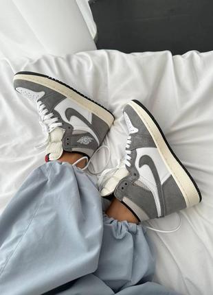 Классные кроссовки nike air jordan 1 retro high washed heritage premium серые с белым7 фото