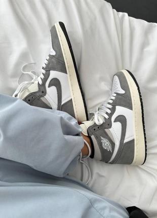 Классные кроссовки nike air jordan 1 retro high washed heritage premium серые с белым3 фото