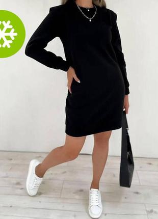 Теплое женское платье в спортивном стиле, худи, платье-балта черный, 50-52