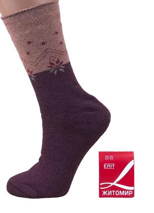 Шкарпетки жіночі махрові високі 23-25 розмір (36-40 взуття) орнамент зимові коричневий/бордовий