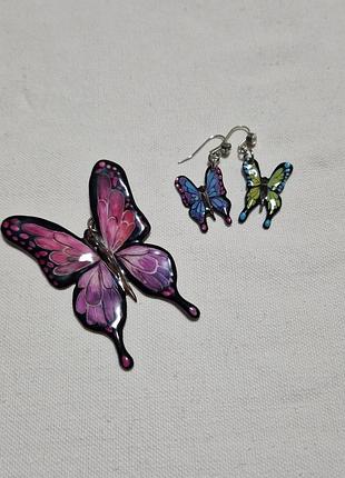 Стильный набор украшений бабочки. кулон (подвеска) и серьги.