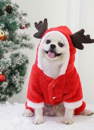 Рождественский костюм для собак "олененок" на флисе красного цвета размер s