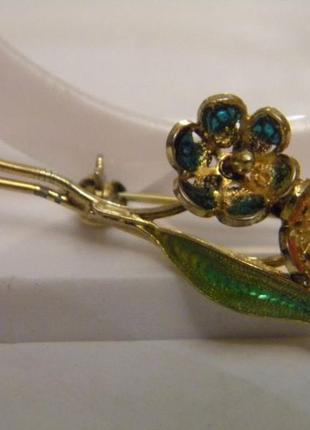 Брошь позолота эмаль серебро 800 проба №1416