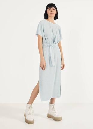 Платье, миди, голубое, бершка, bershka