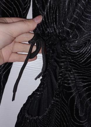 Черное велюровое короткое мини платье с блестками глитером праздничное новогоднее h&m6 фото