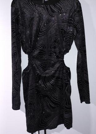 Черное велюровое короткое мини платье с блестками глитером праздничное новогоднее h&m5 фото