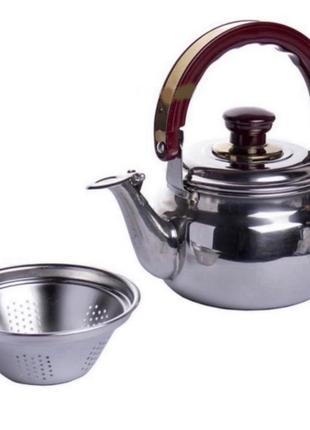 Чайник кухонний 1,8 літра (неіржавка сталь) зі свистком і заварником a-plus wk-90282 фото