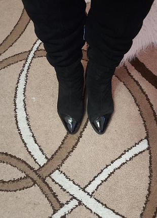 Натуральні замшеві сапожки з шкіряною вставкою 37 розмір еврозима