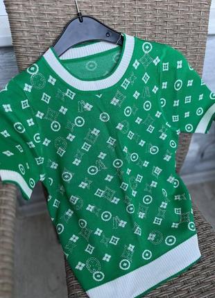 Стильная футболка, р.уни 42-48, акрил, зеленый