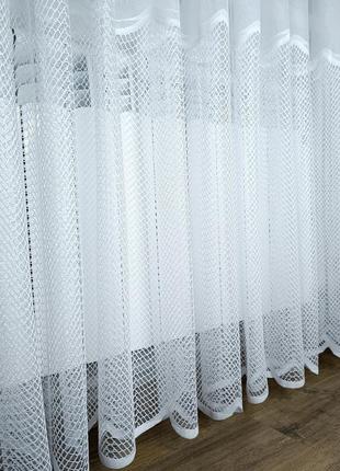 Тюль із вишивкою біла, гардина в зал, спальню, з кордовою ниткою, візота 2,80 м2 фото