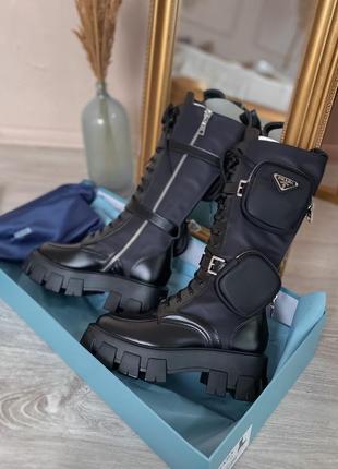 Ботинки женские prada boots zip pocket black high lux черные (прада бутс, черевики)3 фото