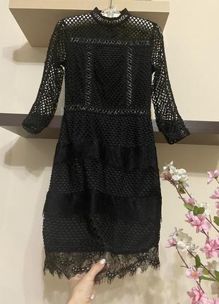 Кружевное платье мини платье мини, черное платье, кружевное платье,3 фото