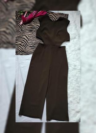 Оригинальный комбинезон zara хаки топ с открытой спиной и широкими брюками колютами2 фото