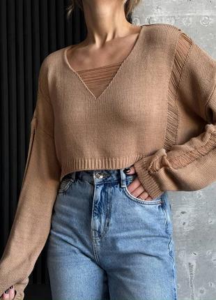 Укорочений жіночий светр-рванка, рваний светр, коротка кофта рвана s, m