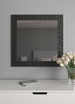 Квадратное зеркало в спальню 98х98 навесное с патиной для офиса, зеркало в черной оправе стильное в прихожую