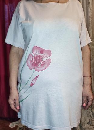 Домашнее розовое платье -футболка, ночная рубашка цветок 46/541 фото