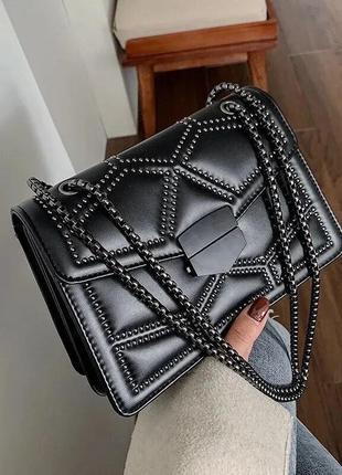 Тренд стильна чорна жіноча сумка на плече крос боді екошкіра1 фото