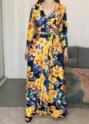Яркое макси платье в цветочный принт No2018 фото