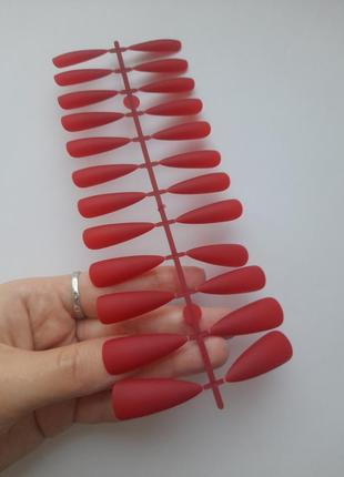 Ногти накладные красные бордовые стилеты матовые, набор накладных ногтей 24 шт