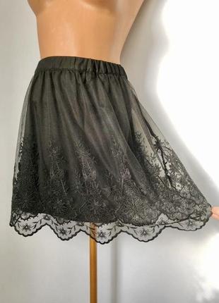 H&m черная юбка мини юбочка сетка кружево готик готическая расширенная4 фото