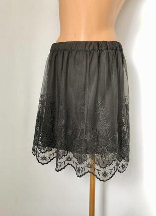 H&m черная юбка мини юбочка сетка кружево готик готическая расширенная7 фото