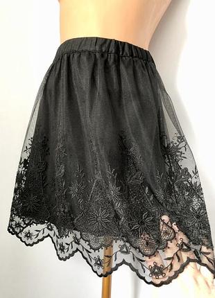 H&m черная юбка мини юбочка сетка кружево готик готическая расширенная