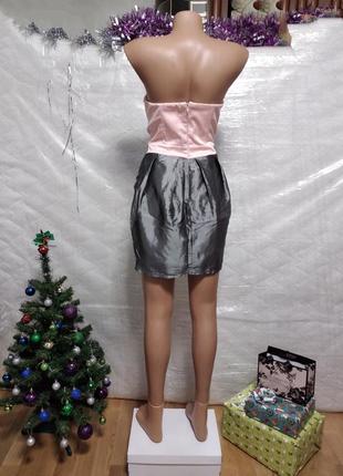 Вечернее новогоднее праздничное платье мини бандо бюсте корсет юбка тюльпан серебряное металлическое шикарное молодежное трендовое 2023 20246 фото