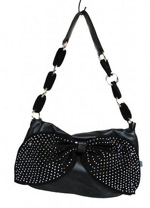 Сумка шкіряна з замшевою бантом натуральна шкіра з натуральної шкіри зі стразами