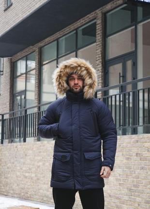 Парка зимняя мужская с мехом hot winter до -25 синяя куртка удлиненная пальто зимнее мужское3 фото