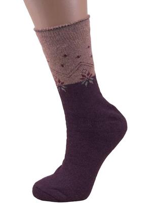 Шкарпетки жіночі махрові високі 23-25 розмір (36-40 взуття) орнамент зимові коричневий/бордовий5 фото