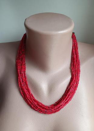 Красное ожерелье, украинские бусы, ожерелье из бисера2 фото