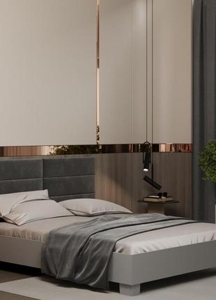 Двоспальне ліжко з м'якою спинкою еліт сірий корпус+сіра оббивка 1080х1640х2048 мм