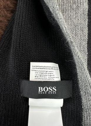 Hugo boss шарф базовий чорний сірий бахрома унісекс великий розмір шерсть вовна логотип вишитий шаль8 фото