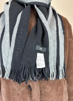 Hugo boss шарф базовый черный серый бахрома унисекс большой размер шерсть шерсть шерсть шерсть, вышитый шаль6 фото