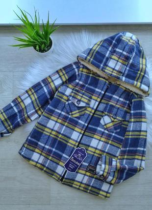 Трендовая теплая рубашка в клетку, ангора на меху