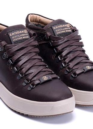 Мужские зимние кожаные ботинки zg chocolate exclusive5 фото