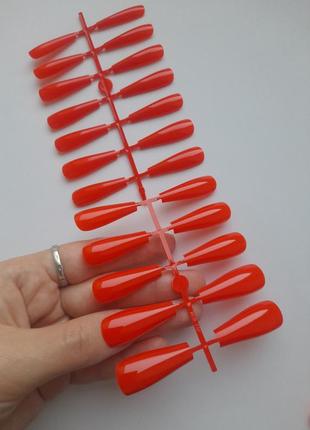 Ногти накладные красные глянцевые, набор накладных ногтей 24 шт1 фото
