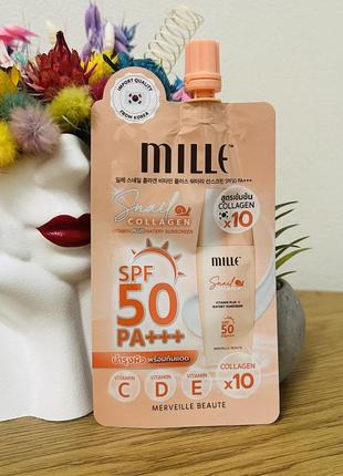 Оригинал пробник крем для лица солнцезащитный, snail collagen vitamin plus watery sunscreen spf50 pa+++ mille1 фото