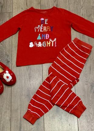 Пижама новогодняя унисекс красная с аппликацией primark (англия)