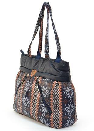 Стильная удобная женская сумка, вместительная, легкая текстильная сумочка с зимним принтом  снежинки2 фото