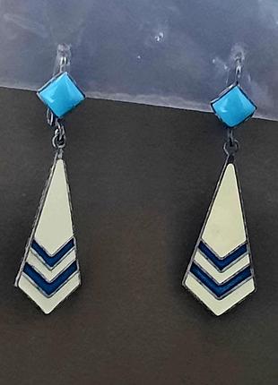 Винтажные мельхиоровые стильные серьги эмаль смалята клейма