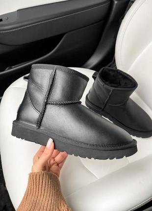 Угги угги угг ugg mini black leather6 фото