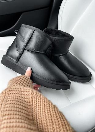 Угги угги угг ugg mini black leather2 фото