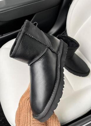 Угги угги угг ugg mini black leather7 фото