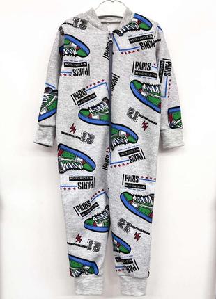 Цена от размера! комбинезон детский ясельный, пижама утеплённая слитная детская на молнии серый кеды1 фото