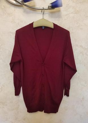 Красивая шерстяная кофта, кардиган, цвет марсала ,uniqlo