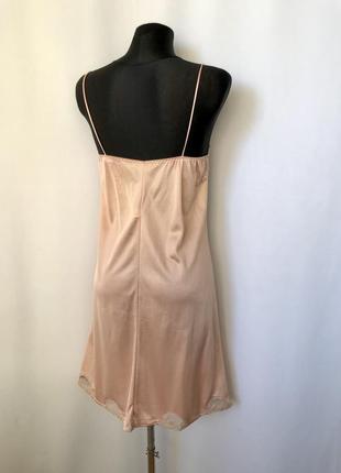 Пеньюар винтаж warner нижнее платье комбинация розовая персиковая с кружевом2 фото